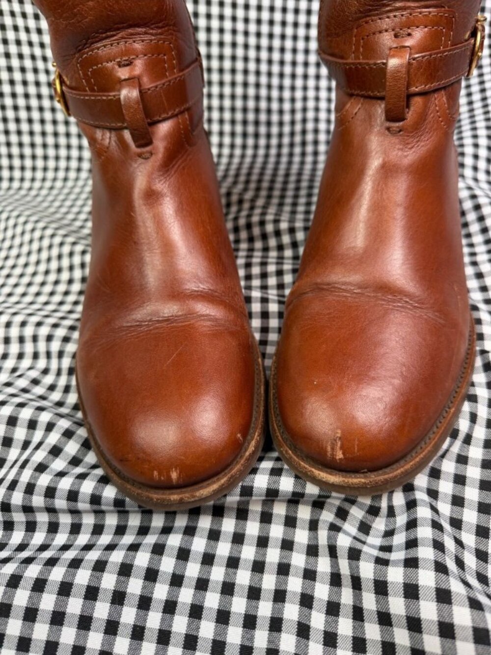 Tory Burch Nadine Brown Leather Riding Boots Womens 7 M Tall Gold Logo - Picture 3 of 8